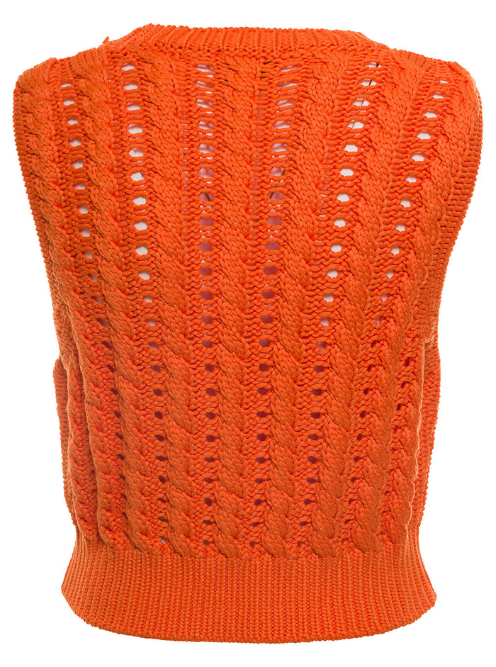 Orange Vest With Woven Logo Viscose Blend Woman Polyester Blazers