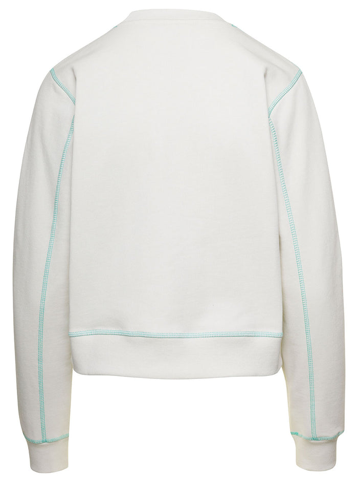 White Crewneck Sweater With Logo Print And Contrasting Stitching Cotton Woman Sweatshirts