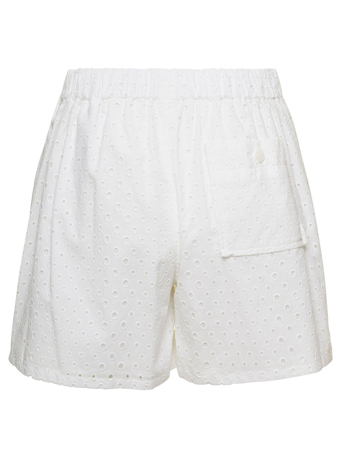 White Short With Elastic Waistband Broderie Anglaise Woman Cotton And Bermuda