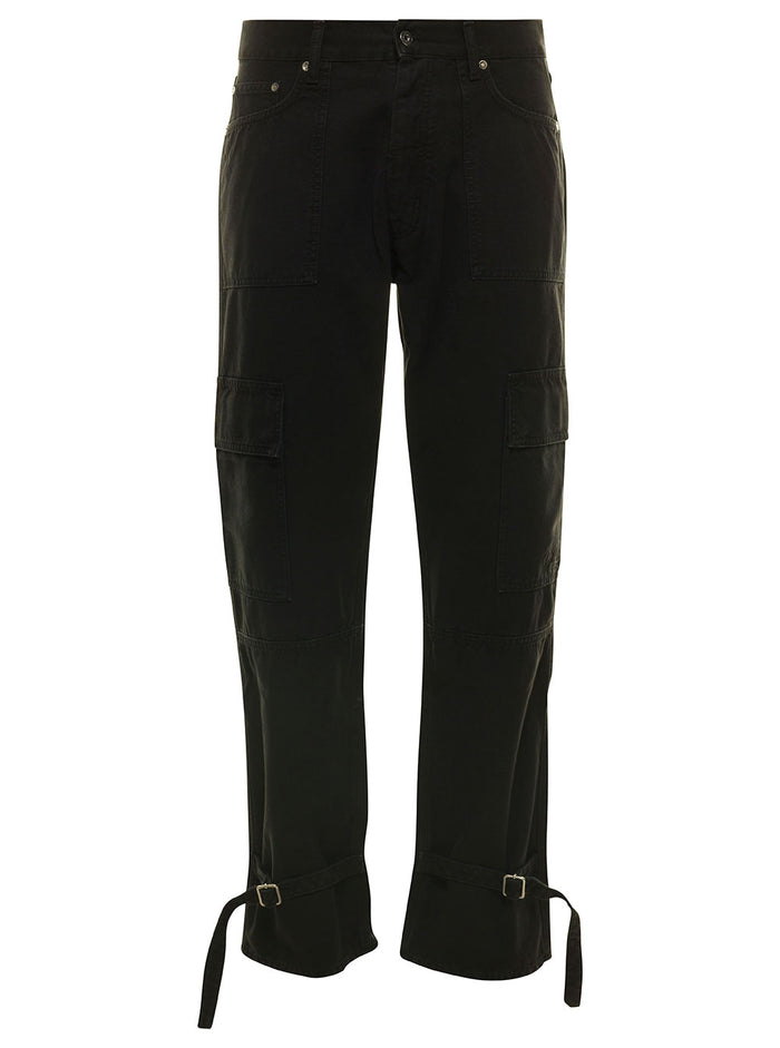 Black Cargo Pants With Adjustable Buckles Cotton Man Trousers