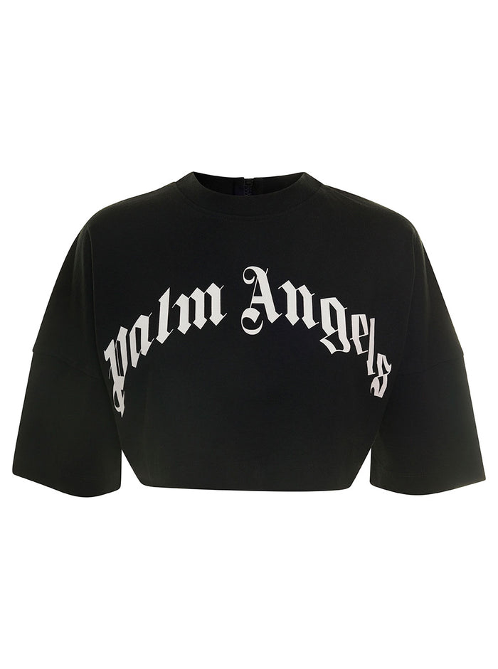 Black Cropped T-Shirt With Zip And Contrasting Logo Print Cotton Woman Tshirts Polo Shirts