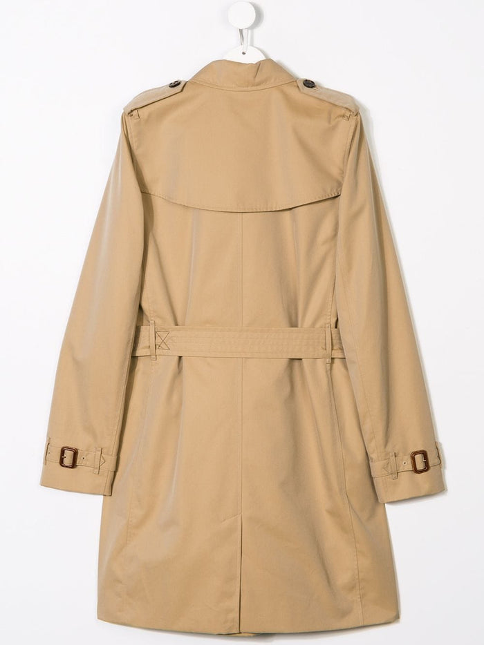 Burberry Kids Girls Double-Breasted Beige Cotton Trench Coat With Vintage Check Inserts