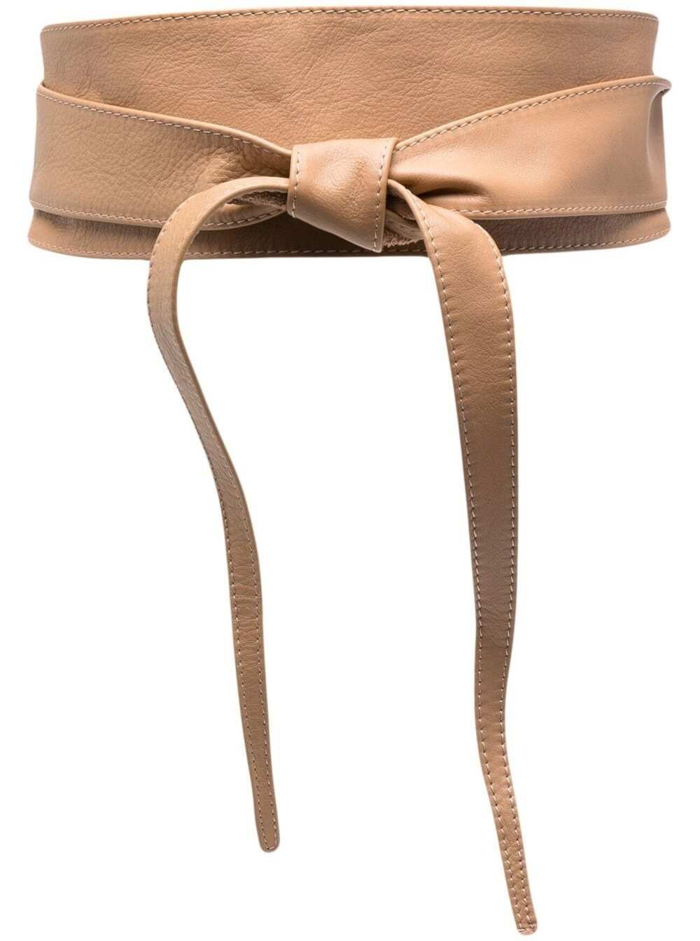 Wrap Tie-Fastening Belt Brown Leather Woman Beige