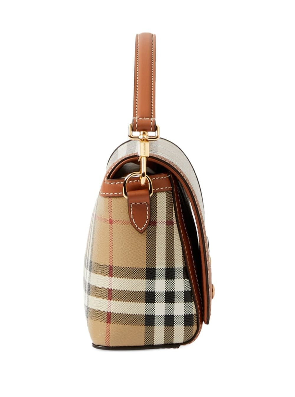 The Note Bag With All-Over Check Pattern Brown Leather Woman Beige Polyurethane Polyester Cotton Crossbody