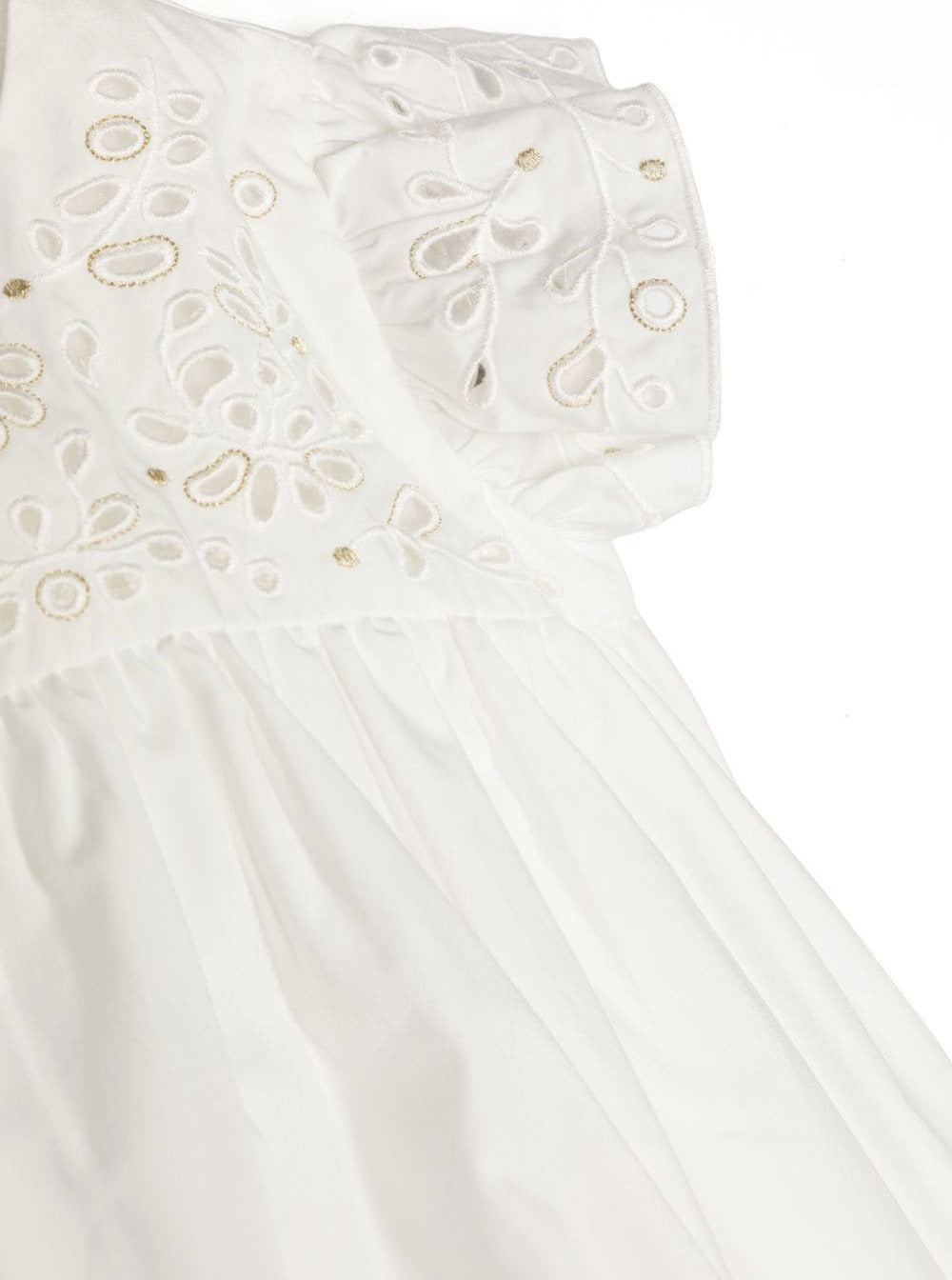 White Flared Dress With Floreal Embroidery Cotton Baby