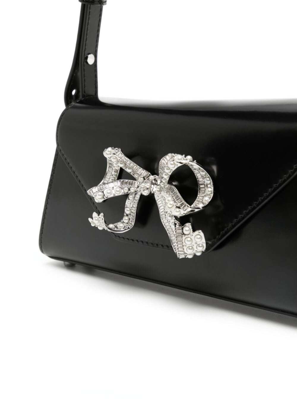 Black Bow Mini Shoulder Bag Leather Woman Bovine