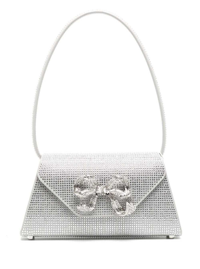 Silver-Tone Hotfix Rhinestone Shoulder Bag With Crystal Embellished Bow Microfibre Woman Metallic Suede