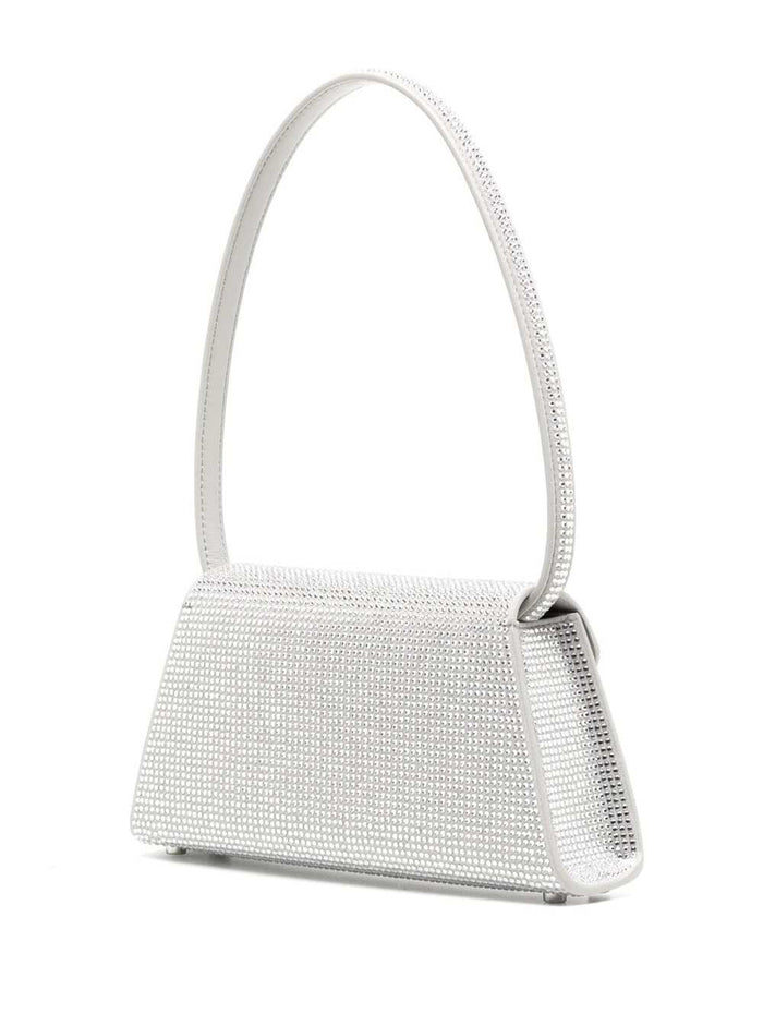 Silver-Tone Hotfix Rhinestone Shoulder Bag With Crystal Embellished Bow Microfibre Woman Metallic Suede