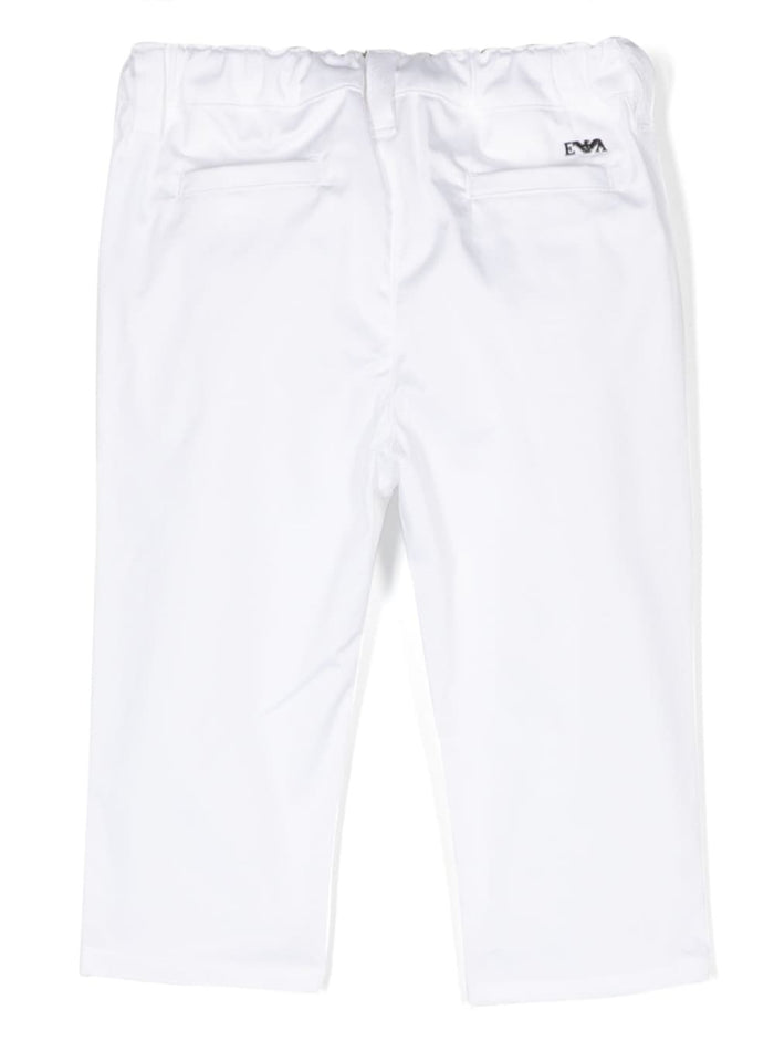 White Pants Withcontrasting Logo Embroidery At The Back Stretch Cotton Boy Elastane Trousers