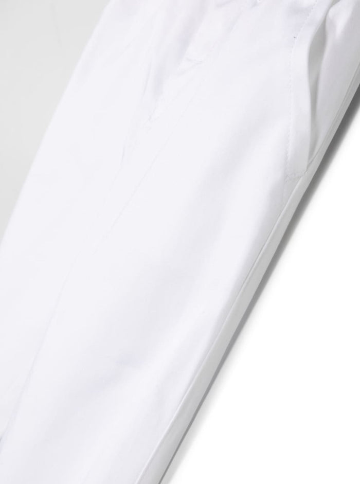White Pants Withcontrasting Logo Embroidery At The Back Stretch Cotton Boy Elastane Trousers