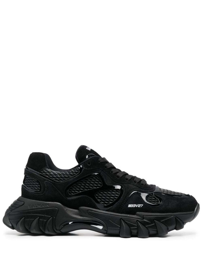 B-East Black Low Top Sneakers With Logo Print Suede And Mesh Man Spolanditaly Calf