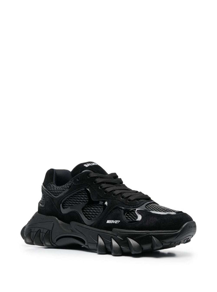 B-East Black Low Top Sneakers With Logo Print Suede And Mesh Man Spolanditaly Calf