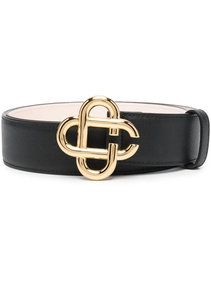 Black Logo Buckle Belt Leather Man Calf