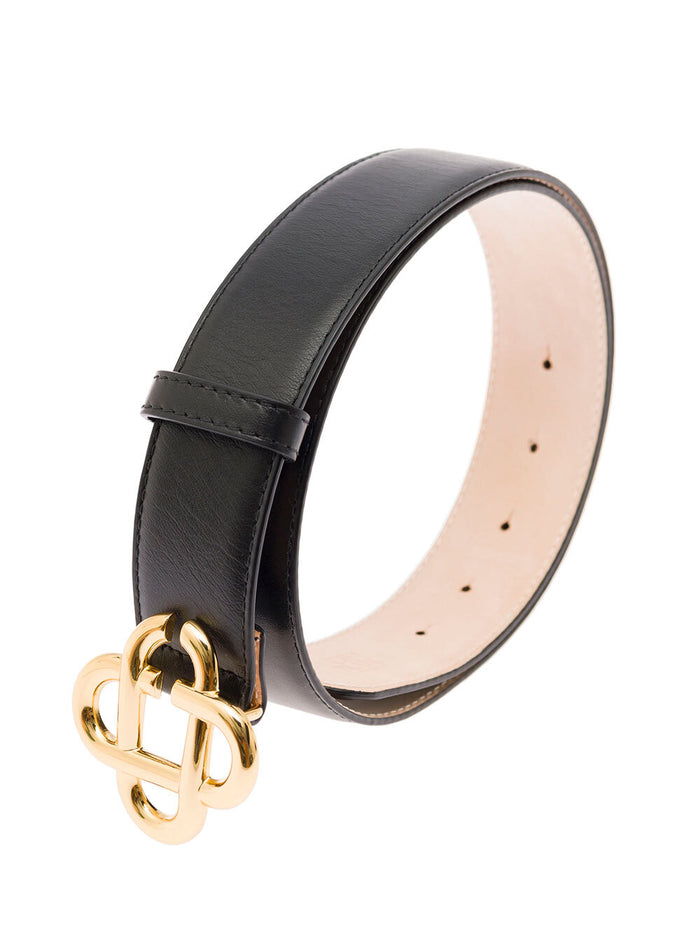 Black Logo Buckle Belt Leather Man Calf