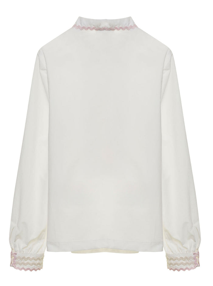 White Shirt With Zig Zag Motif Cotton Girl And Blouses