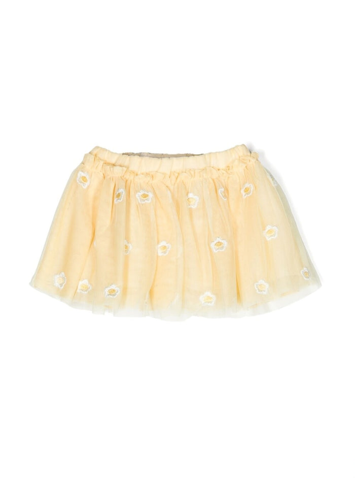 Yellow Mini-Skirt With All-Over Daisy Embroidery Polyester Girl