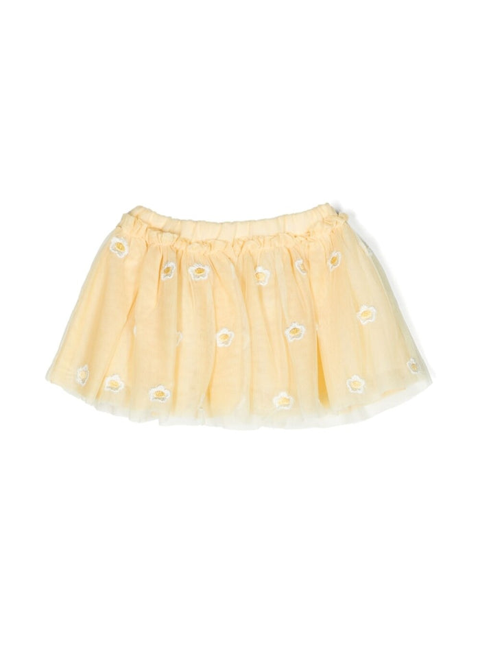 Yellow Mini-Skirt With All-Over Daisy Embroidery Polyester Girl