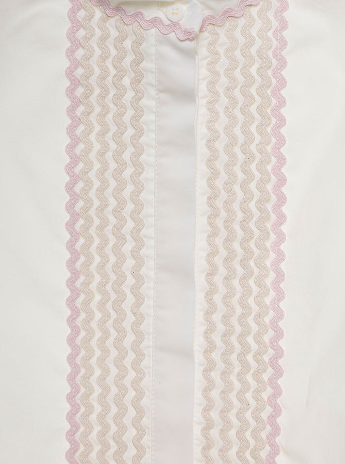 White Shirt With Zig Zag Motif Cotton Girl And Blouses