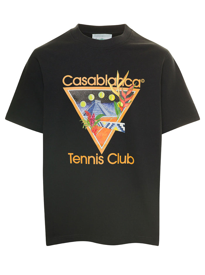 Tennis Club Icon Printed T-Shirt Black Organic Cotton Tshirts And Polo Shirts