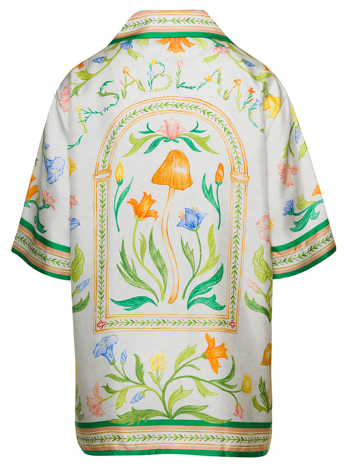 Multicolor Bowling Shirt With All-Over Floreal Print Silk Woman And Blouses