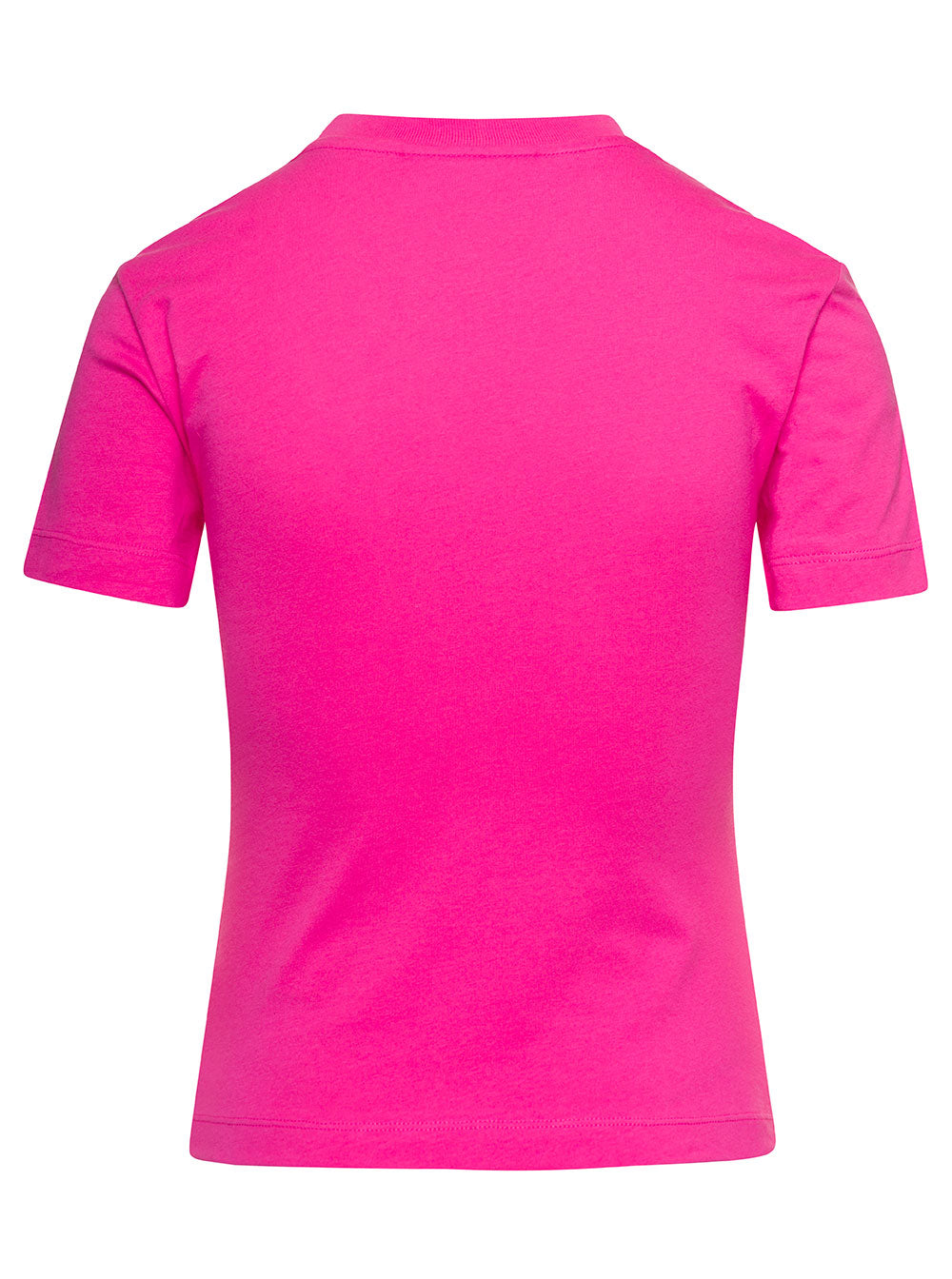 Fuchsia T-Shirt With Rhinestone Logo Detail Cotton Woman Fuxia Tshirts And Polo Shirts