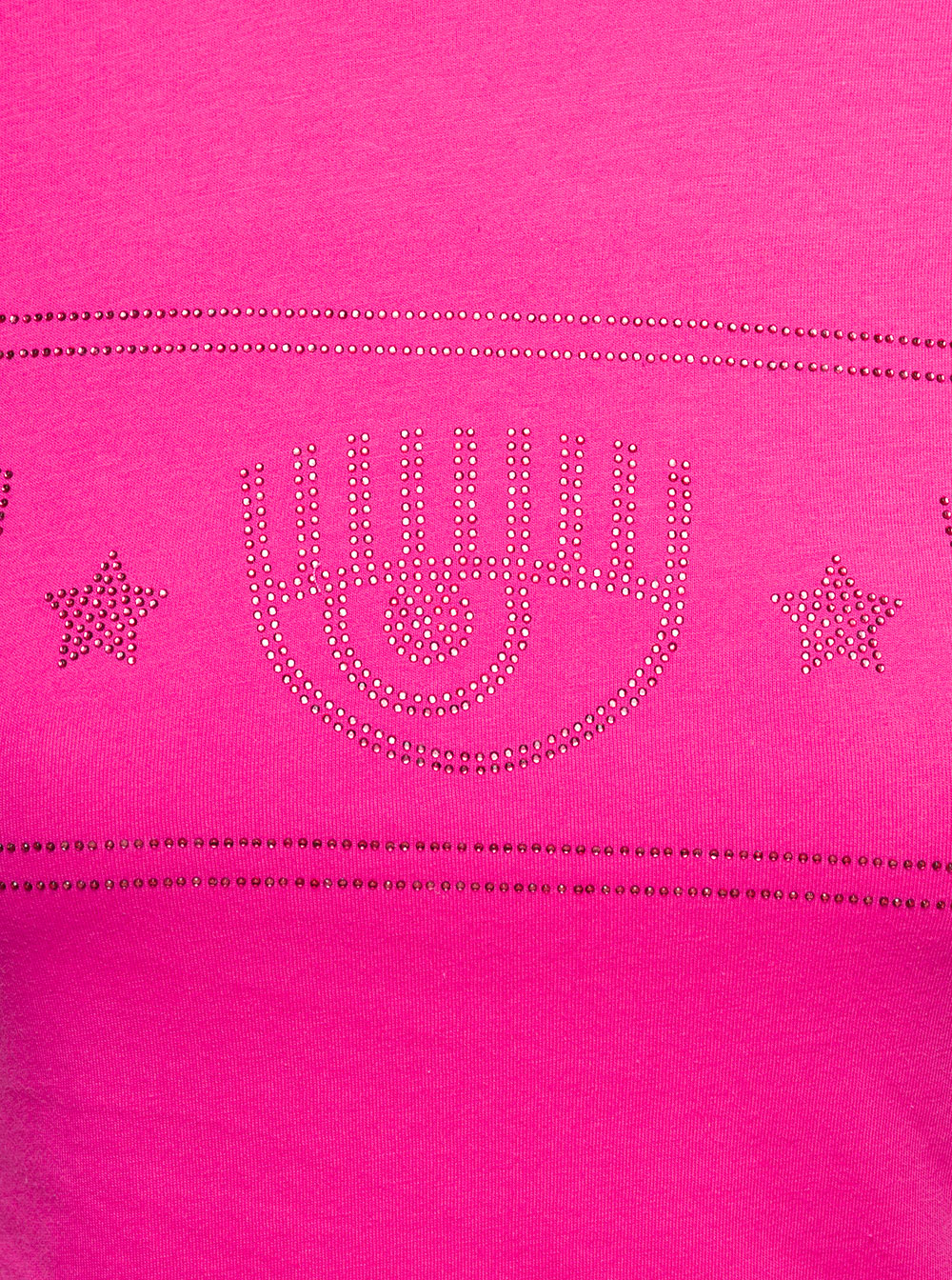 Fuchsia T-Shirt With Rhinestone Logo Detail Cotton Woman Fuxia Tshirts And Polo Shirts