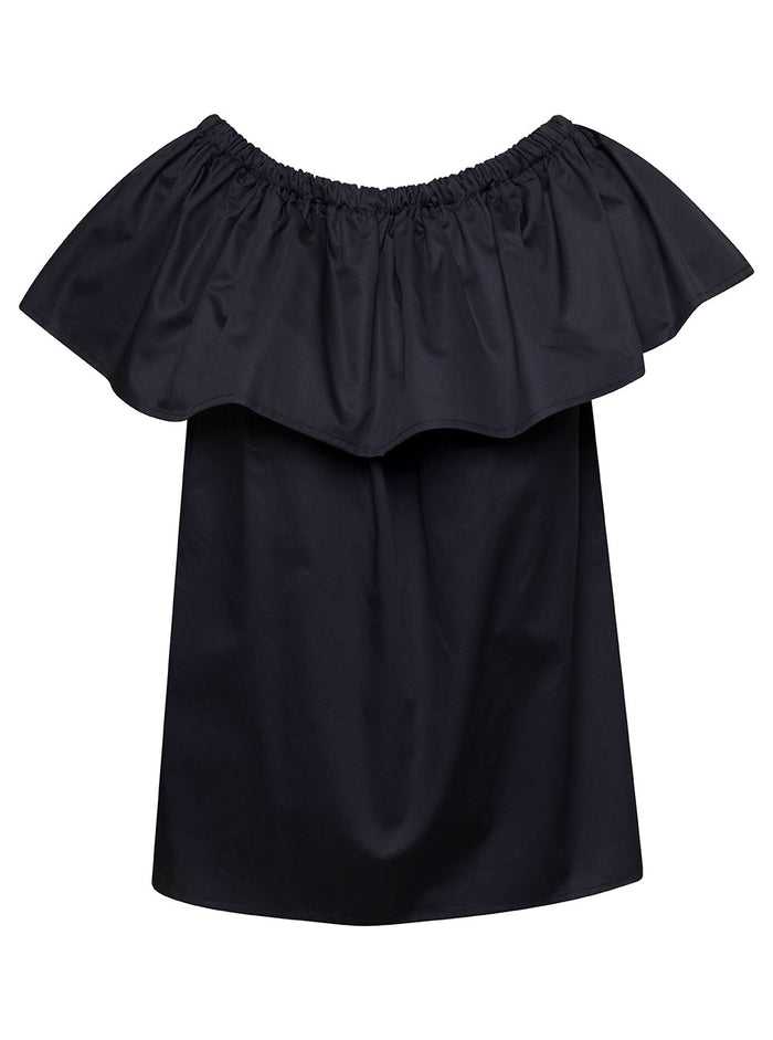 Black Sleeveless Ruffle Top Cotton Woman Tops