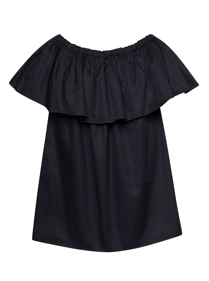 Black Sleeveless Ruffle Top Cotton Woman Tops