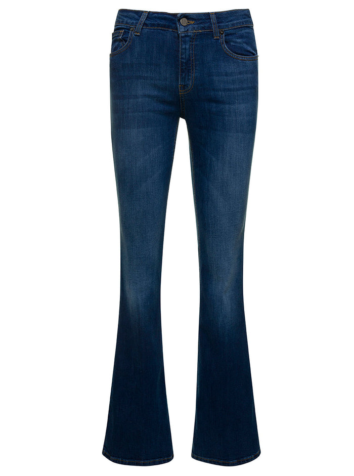 Blue Medium Ride Flared Jeans Stretch Cotton Denim Woman Blu Elastan