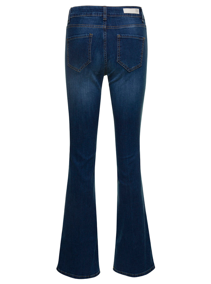 Blue Medium Ride Flared Jeans Stretch Cotton Denim Woman Blu Elastan