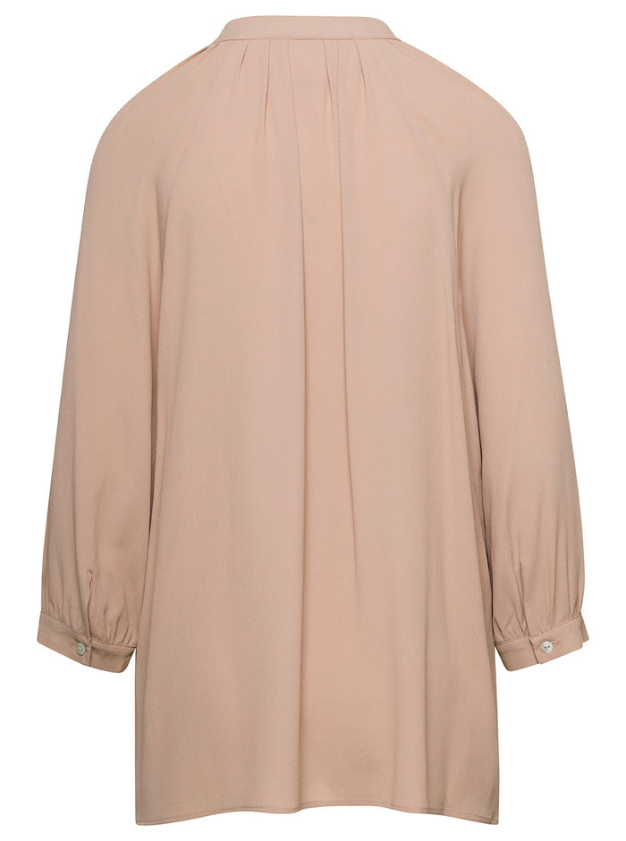 Beige Shirt With Mandarin Collar Silk Blend Woman Acetate And Blouses