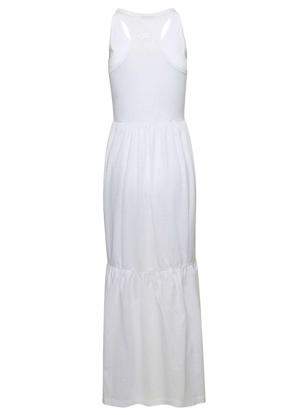 Long White Sleeveless Dress With Flounced Skirt Cotton Woman