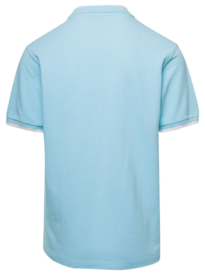 Llight Blue Polo Shirt With Logo Embroidey To The Chest Piquet Man Kenzo Light Cotton Tshirts And