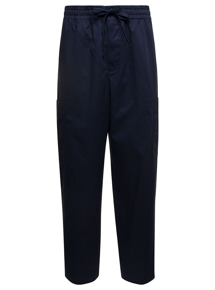 Blue Cargo Pants With Drawstring And Logo Patch Cotton Woman Blu Trousers