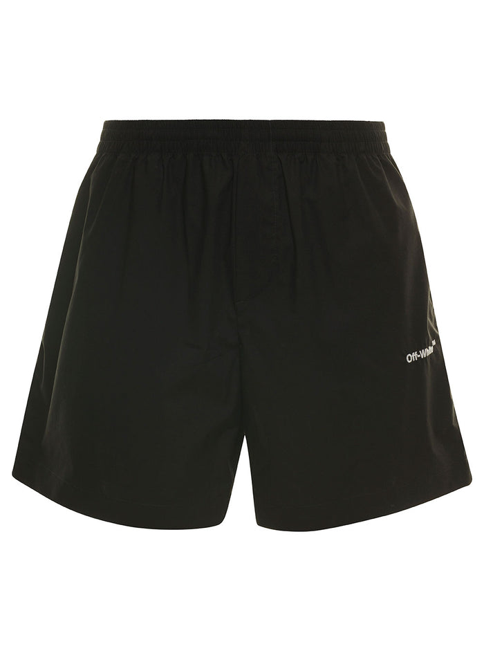 Black Shorts With Contrasting Logo Print At The Front Cotton Man And Bermuda