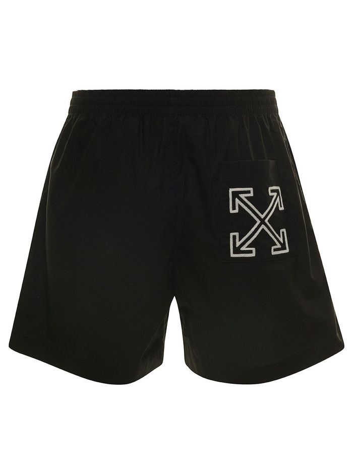 Black Shorts With Contrasting Logo Print At The Front Cotton Man And Bermuda