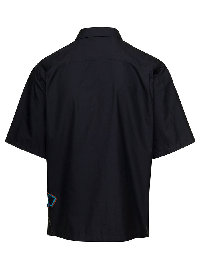 Black Short Sleeved Shirt With Multicolor Graffiti Embroidery Cotton Blend Man Polyester Acetate And Blouses