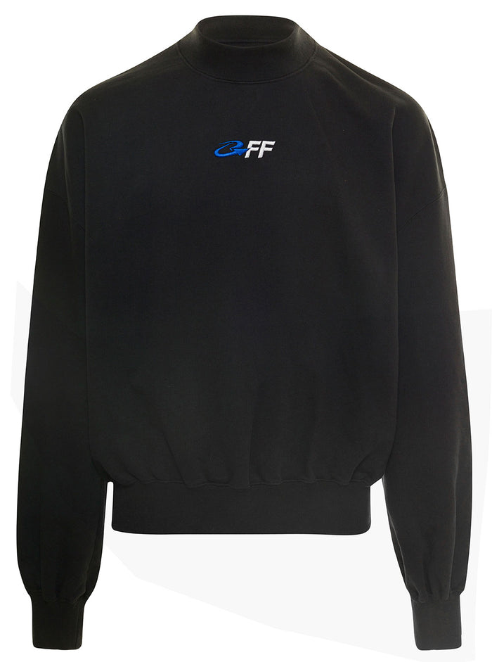 Crewneck Sweatshirt With Embroidered Logo And Rear Print Black Cotton Man Sweatshirts