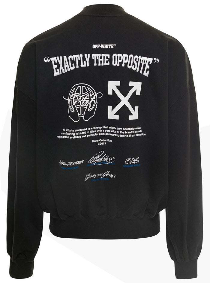 Crewneck Sweatshirt With Embroidered Logo And Rear Print Black Cotton Man Sweatshirts