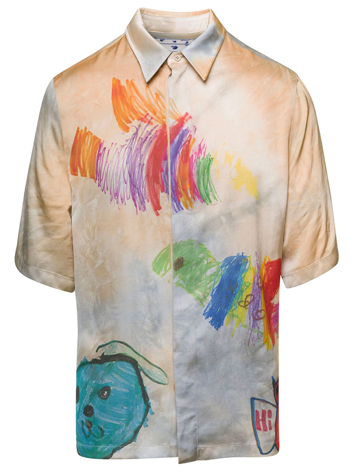 Multicolor Short Sleeved Shirt With Drawings Print Viscose Man And Blouses