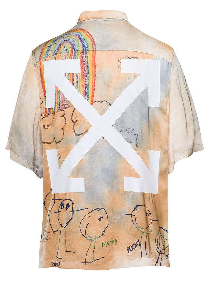 Multicolor Short Sleeved Shirt With Drawings Print Viscose Man And Blouses