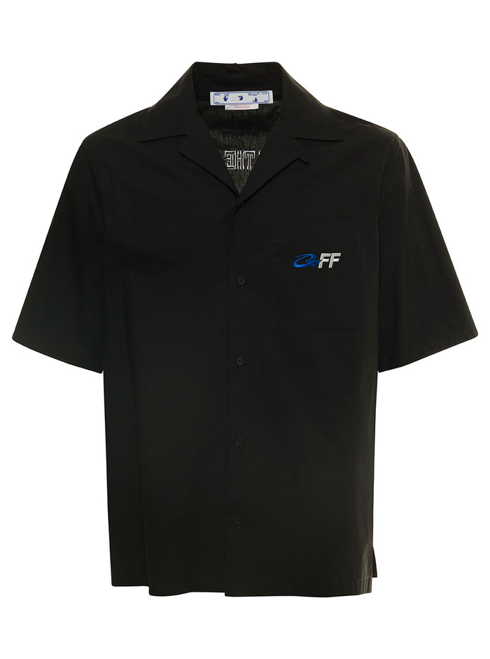 Black Bowling Shirt With Exactly The Opposite Print At Back Cotton Man And Blouses