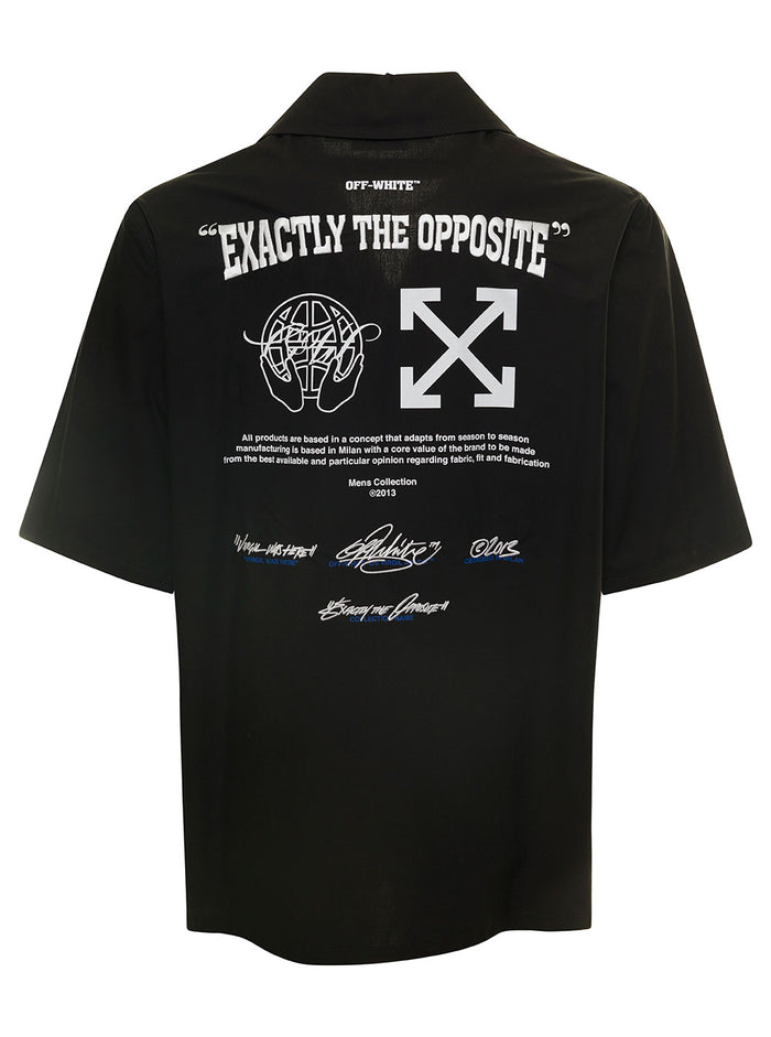 Black Bowling Shirt With Exactly The Opposite Print At Back Cotton Man And Blouses