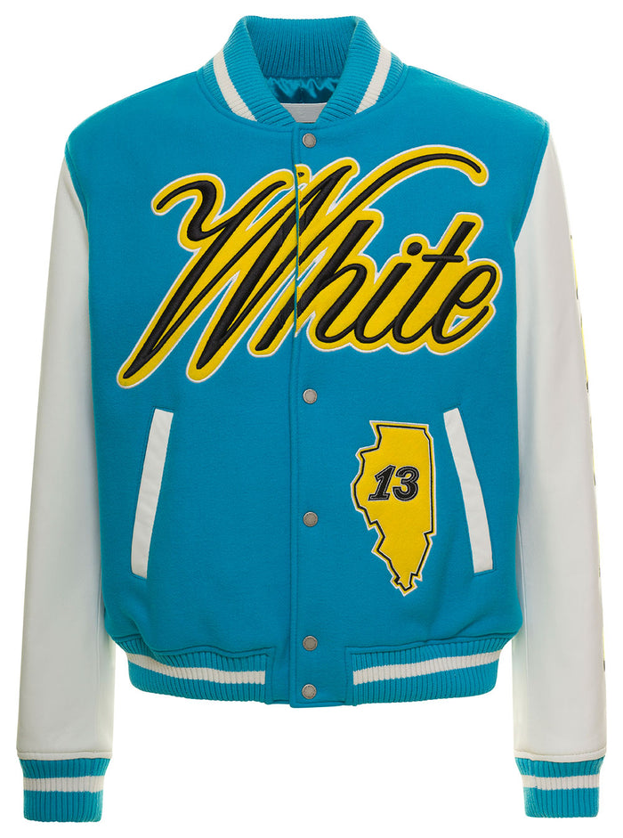 Multicolor Bomber Jacket With Logo Embroidery Wool Man Virgin Polyamide