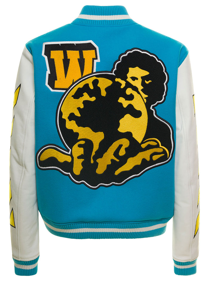 Multicolor Bomber Jacket With Logo Embroidery Wool Man Virgin Polyamide