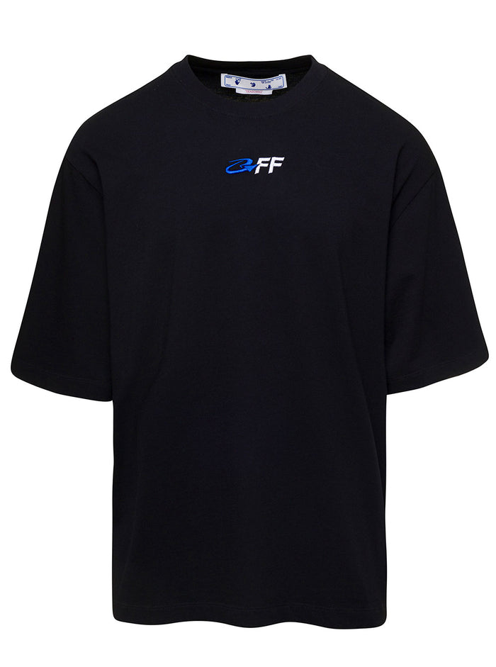 T-Shirt With Embroidered Logo And Print Black Cotton Man Tshirts Polo Shirts