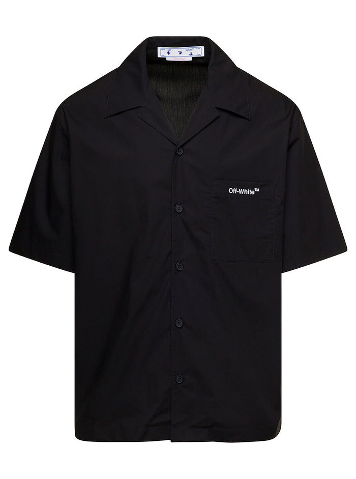 Black Bowling Shirt With Arrow Print At The Back Cotton Man And Blouses