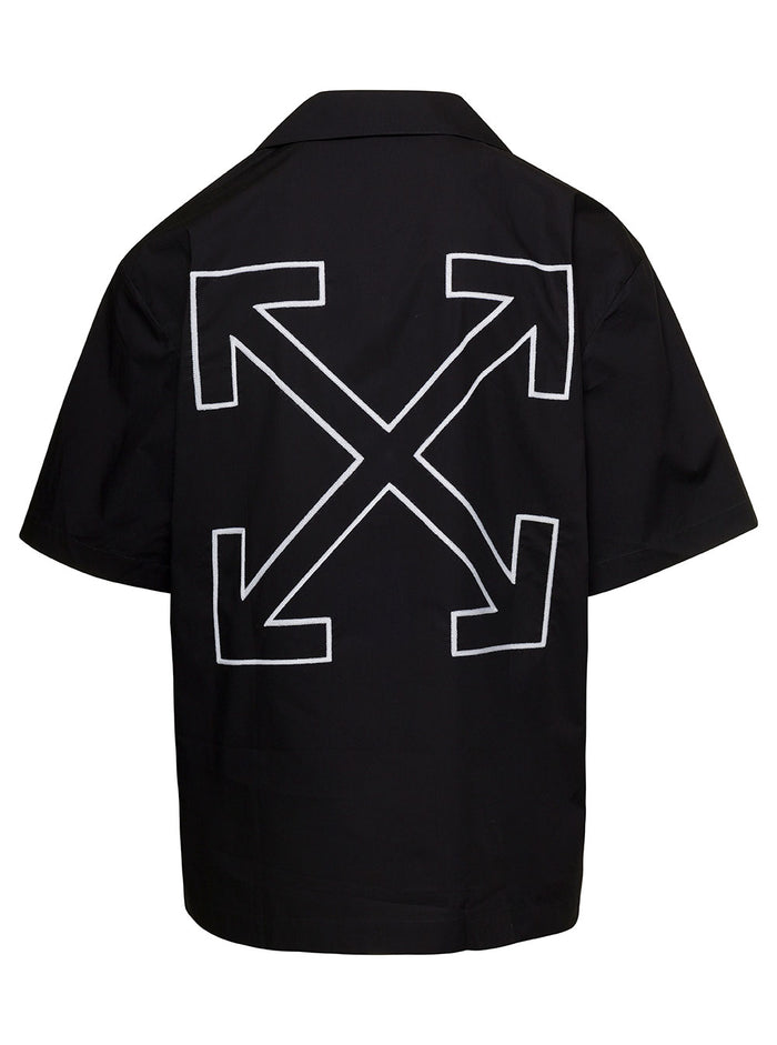 Black Bowling Shirt With Arrow Print At The Back Cotton Man And Blouses