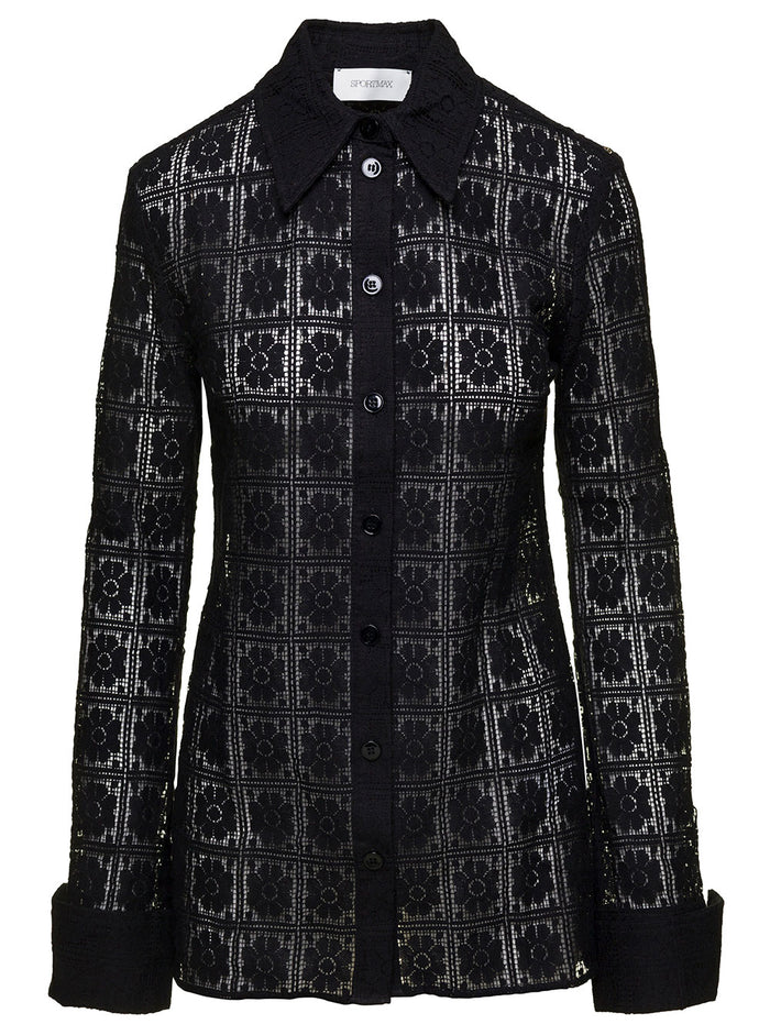 Sava Black Shirt With Embroidered Jacquard Motif All-Over Cotton Blend Woman Polyammide And Blouses