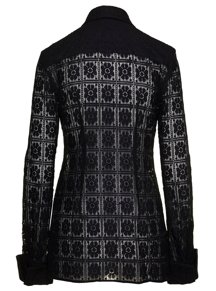 Sava Black Shirt With Embroidered Jacquard Motif All-Over Cotton Blend Woman Polyammide And Blouses